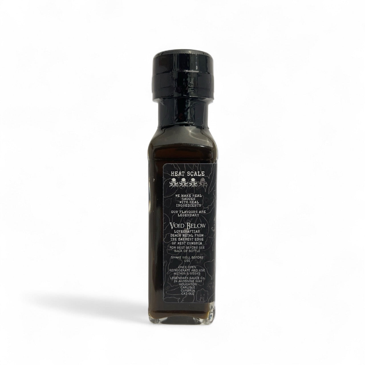 A bottle of Black Mire Sriracha Hot Sauce