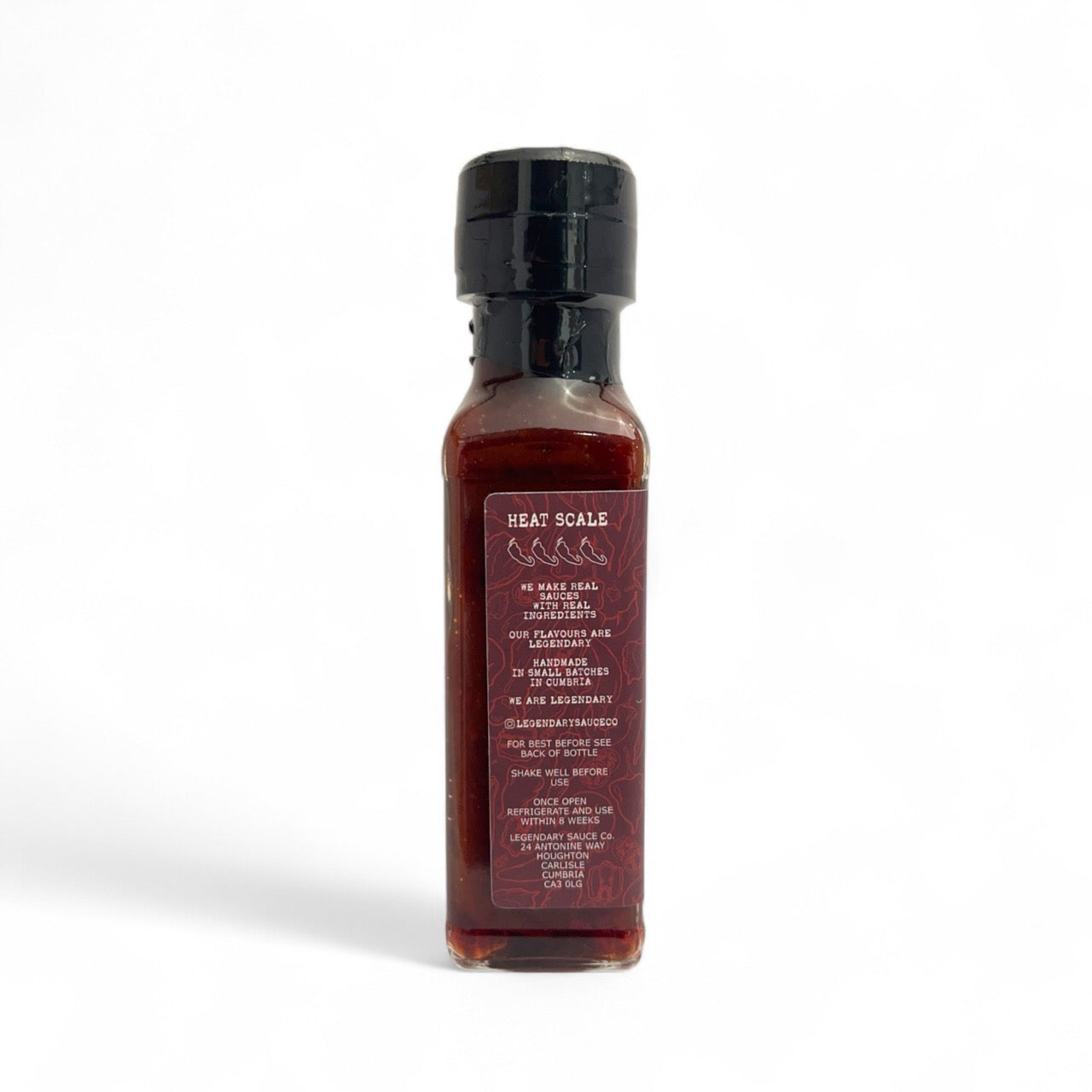 A bottle of Cherry Scorpion Hot Sauce