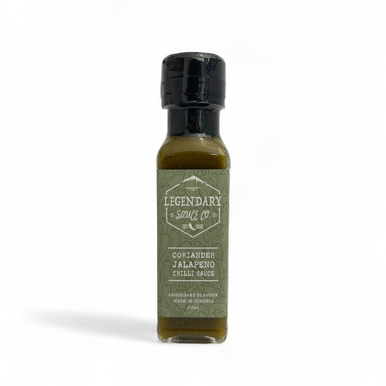 A bottle of Coriander Jalapeño Hot Sauce