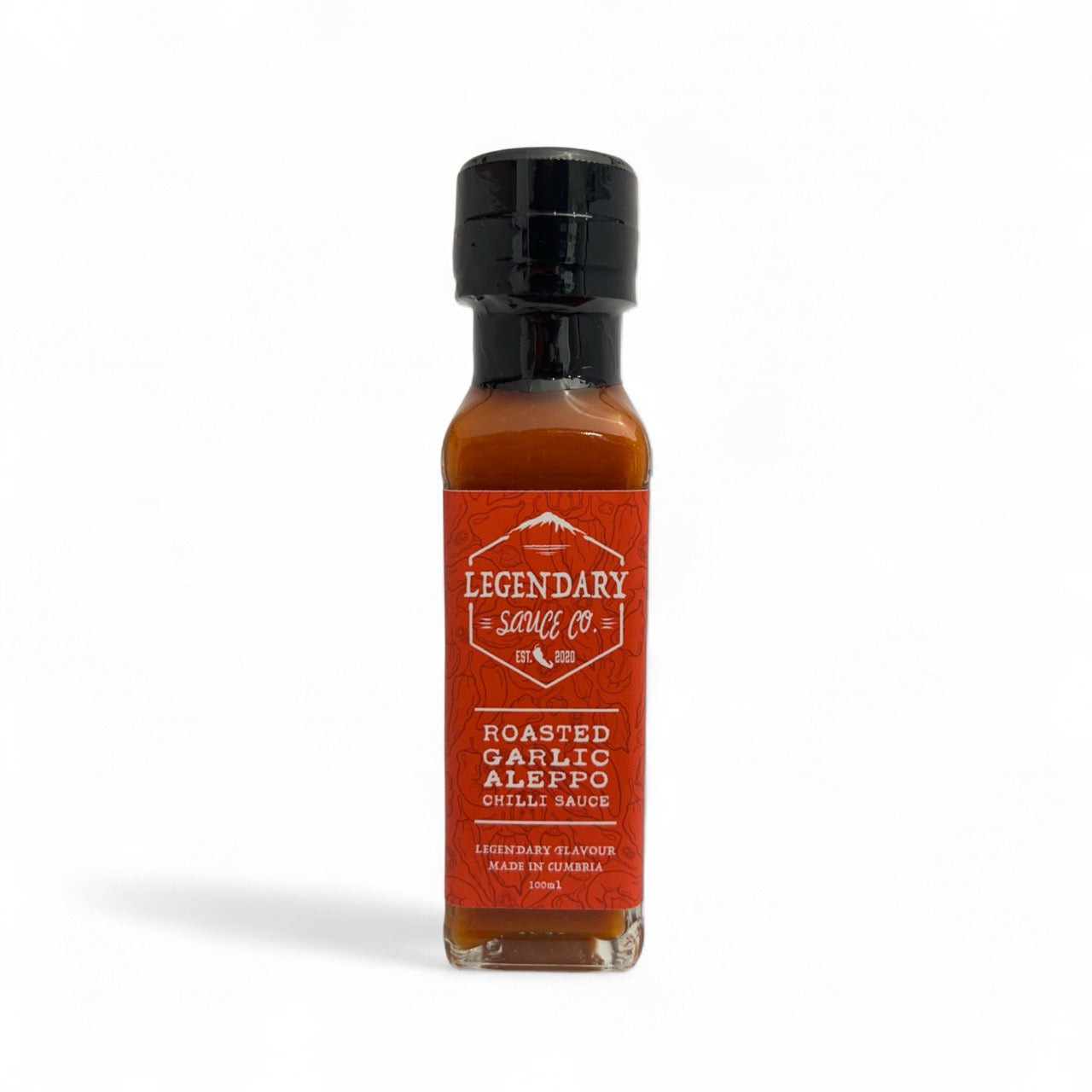 A bottle of Roasted Garlic Hot Sauce