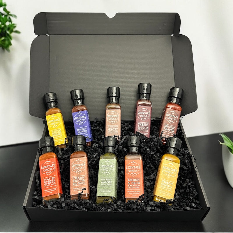 a gift set of 10 hot sauces