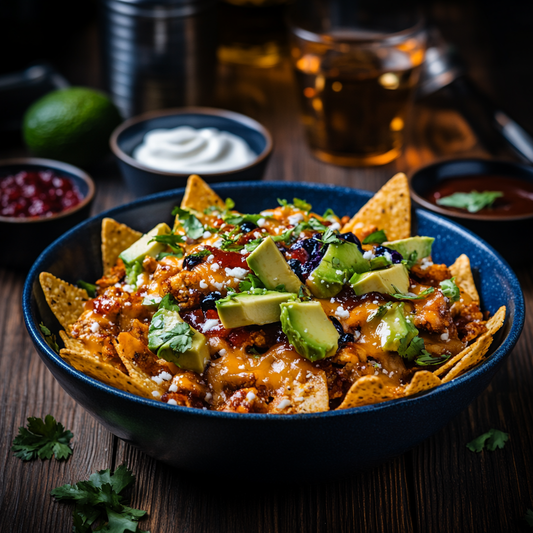 A bowl of nachos and hot sauce