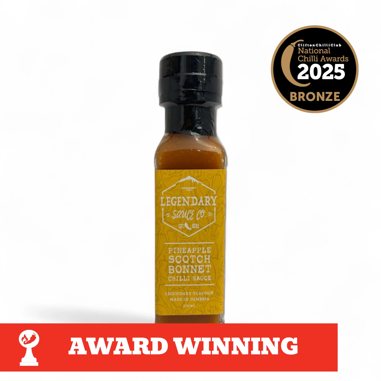 A bottle of Pineapple Scotch Bonnet Hot Sauce