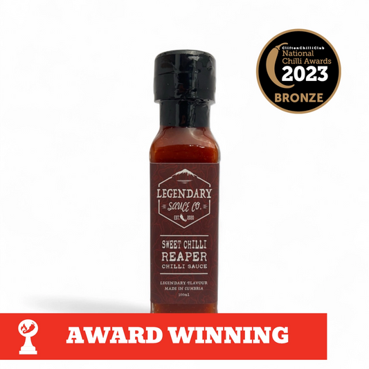 A bottle of Carolina Reaper Hot Sauce